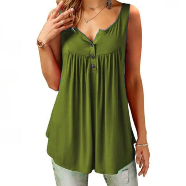 Comfy Loose Button Sleeveless Tank Top For Women