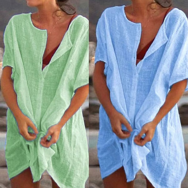 Summer Cotton Loose Short Dresses Casual Women's shirt
