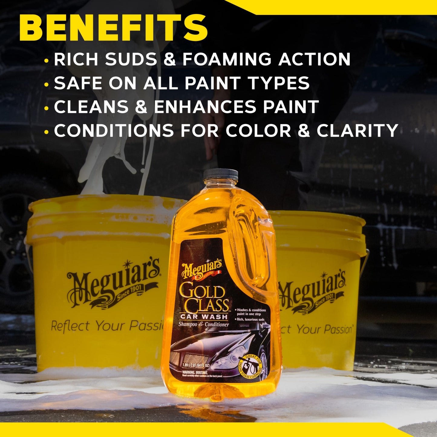 Meguiar's Gold Class Car Wash 64oz – Foam Cannon & Bucket Safe, Glossy Finish