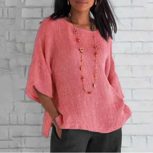 Spring 2024 fashion solid color cotton linen top