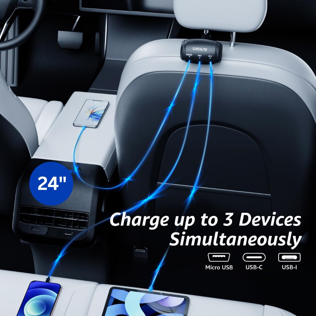 🔌📱 SUPERLIT 3-in-1 Fast Car Charger – Backseat Mount