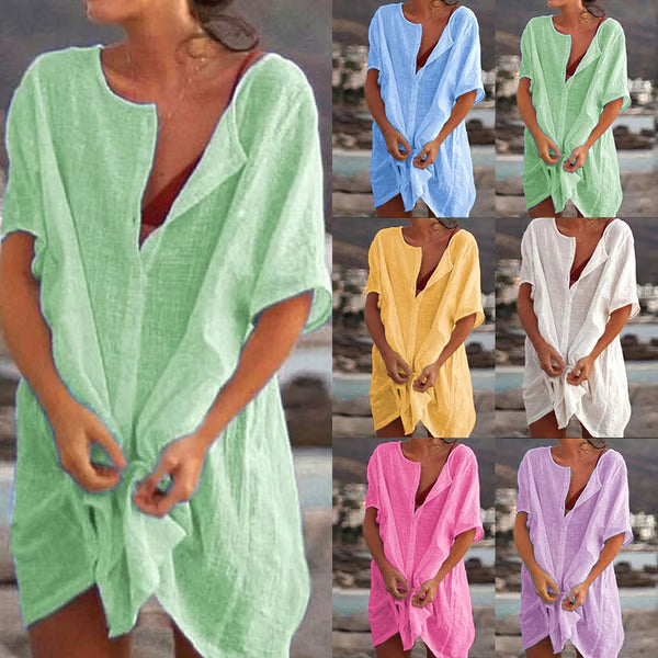 Summer Cotton Loose Short Dresses Casual Women's shirt