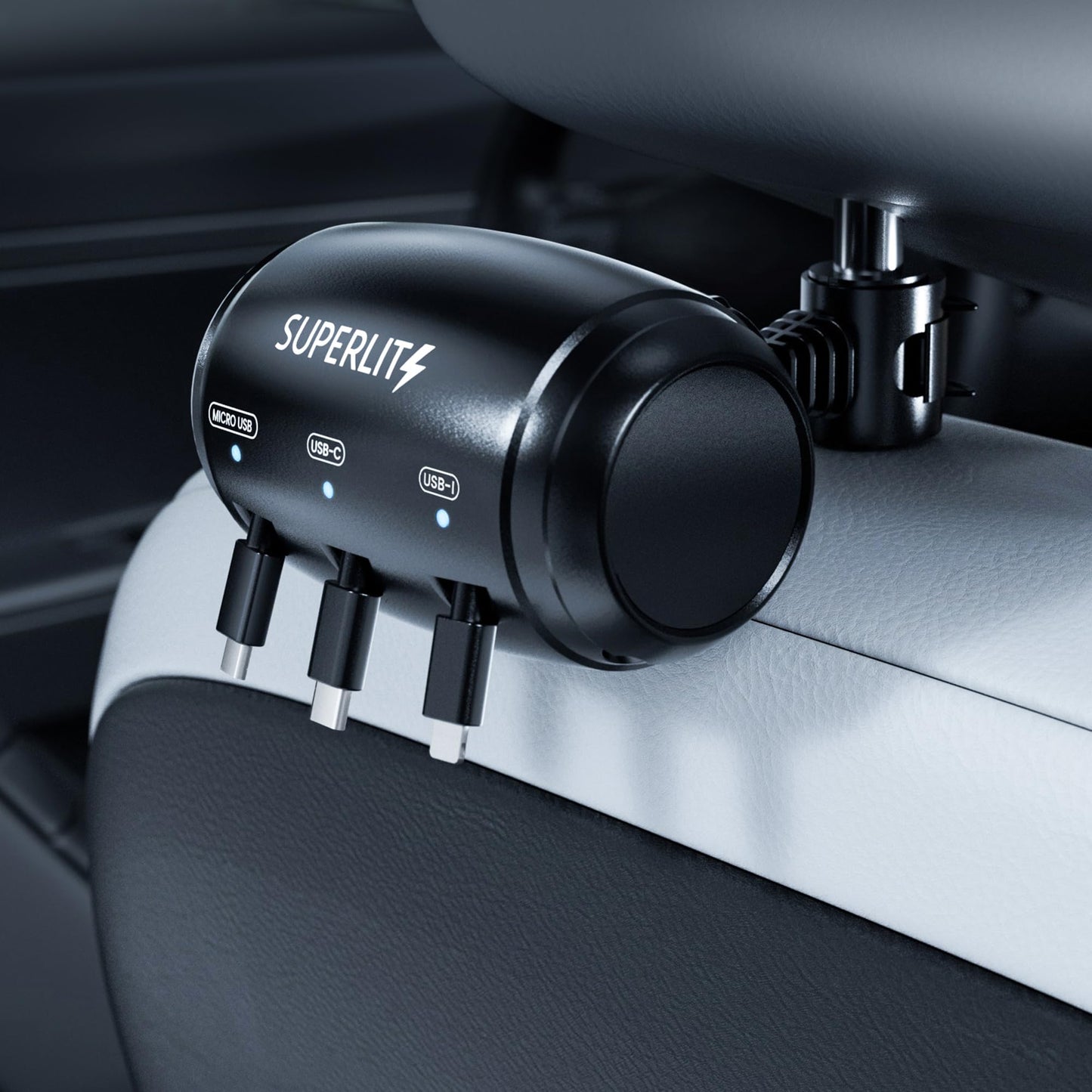 🔌📱 SUPERLIT 3-in-1 Fast Car Charger – Backseat Mount