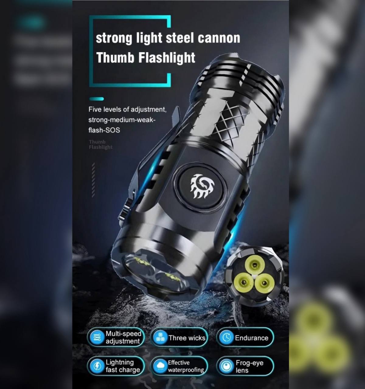 Three-Eyed Monster Mini Flash Super Power Flashlight
